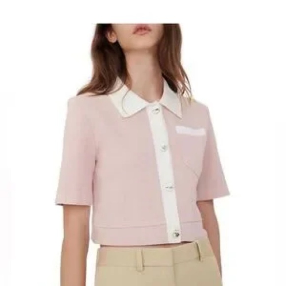 Maje Myshirt Cropped Short Sleeve Cardigan Size 1